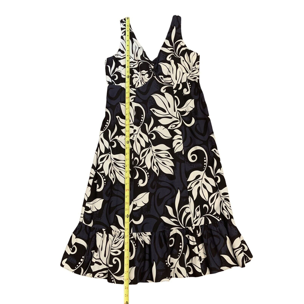 Vintage Hilo Hattie Womens Midi Dress Made in Hawaii Black White Size M Ruffle - Picture 4 of 11